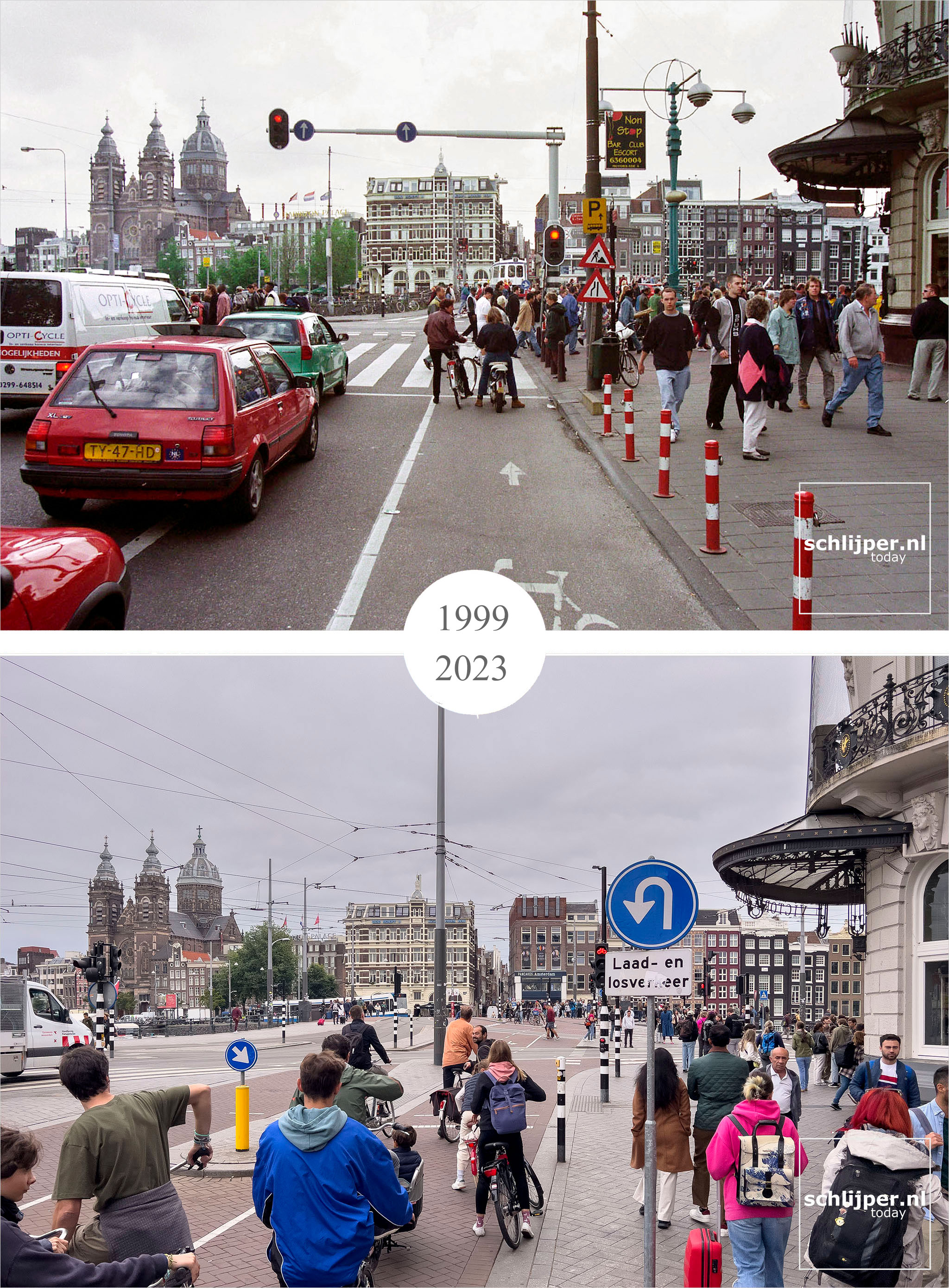 The Netherlands, Amsterdam, August 31, 2023Nieuwezijds Cyclists and pedestrians at Prins Hendrikkade, Damrak